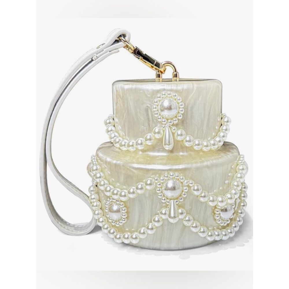 NEW Mini Acrylic Wedding Cake Shaped Pearl Acrylic Evening Clutch Bag